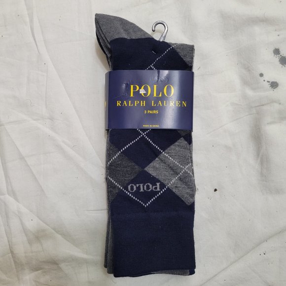 Polo Ralph Lauren 3-Pair Argyle Diamond Solid Super Soft Dress Socks Navy Blue - Picture 2 of 5